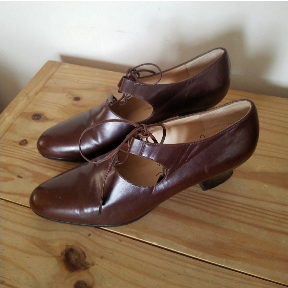 🇮🇹 Vintage Italy Joan Helpern low heel brown leather lace up shoes 8M EUC - Picture 6 of 16
